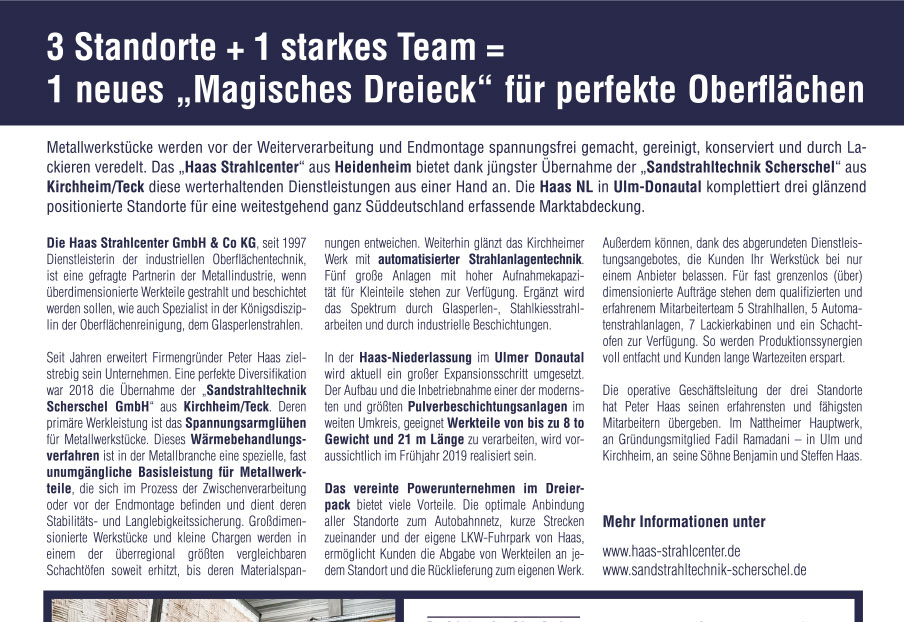 3 Standorte + 1 starkes Team = 1 neues 'Magisches Dreieck' für perfekte Oberflächen